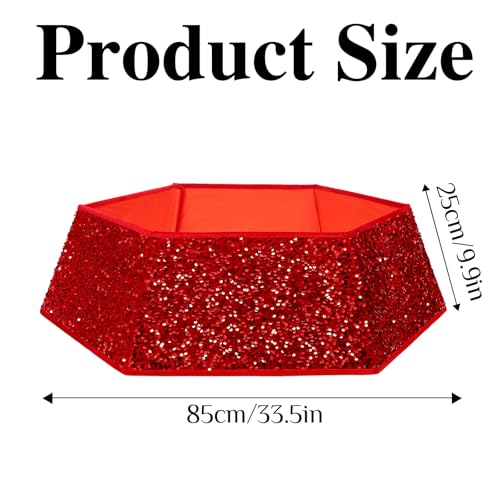 XmasExp Christmas Tree Collar, 33.5 inch Sequin Tree Skirt Stand Base Cover for Home Decor, Large Size 6 Piece, Red - Image 2