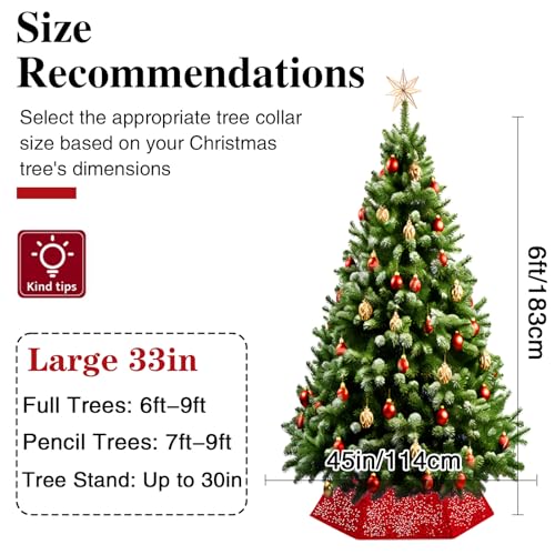 XmasExp Christmas Tree Collar, 33.5 inch Sequin Tree Skirt Stand Base Cover for Home Decor, Large Size 6 Piece, Red - Image 5