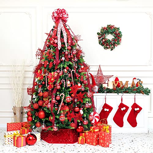 XmasExp Christmas Tree Collar, 33.5 inch Sequin Tree Skirt Stand Base Cover for Home Decor, Large Size 6 Piece, Red - Image 4