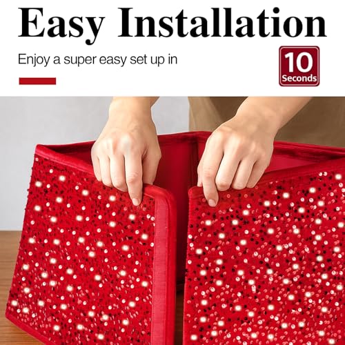 XmasExp Christmas Tree Collar, 33.5 inch Sequin Tree Skirt Stand Base Cover for Home Decor, Large Size 6 Piece, Red - Image 3