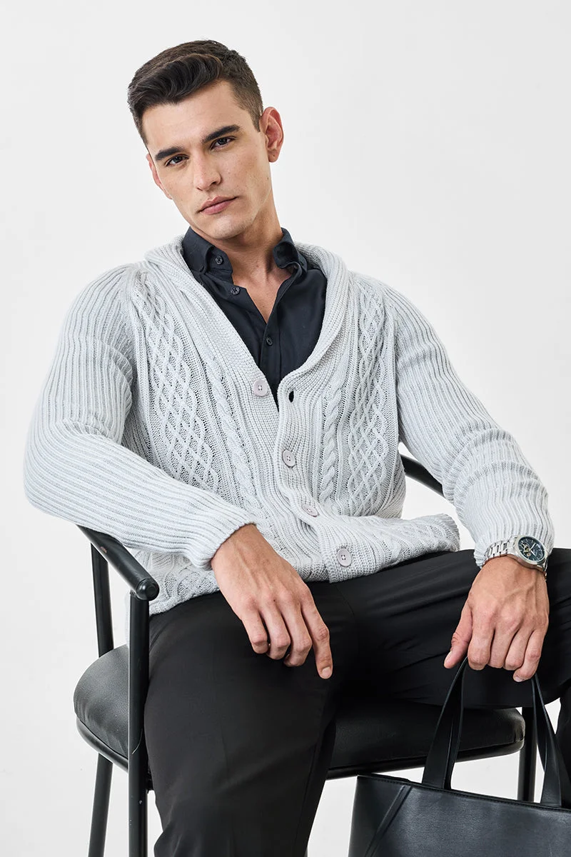 SNITCH Cable Knit Cowl Collar Cardigan