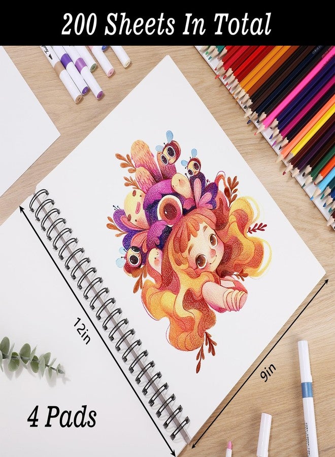 بروديوت مجموعة بروديوت المكونة من 4 دفاتر رسم متعددة الوسائط، مقاس 9 × 12 بوصة، ورق رسم، 98 رطل/160 جرام/متر مربع، دفاتر رسم حلزونية ثقيلة الوزن، مناسبة للوسائط الرطبة والجافة، الرسم، التلوين، التخطيط (200 ورقة) - Image 2