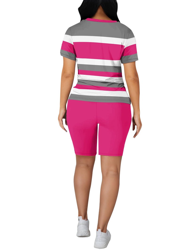 HBQ Women Two Piece Outfits Summer Sweatsuits Bodycon Track Suits Biker Short Workout Jogger Sets Stripe S - Image 4