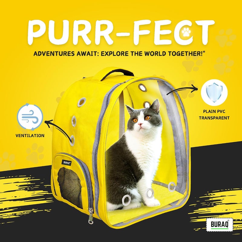 Risan Buraq pets Pet Backpack Transparent Cat & Small Dog Puppy Kitty Shihtzu Carriers for Breathable Airline Travel Approved Air Ventilation Backpack Size 17 × 13 × 11 inch Yellow - Image 2