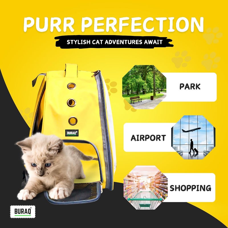 Risan Buraq pets Pet Backpack Transparent Cat & Small Dog Puppy Kitty Shihtzu Carriers for Breathable Airline Travel Approved Air Ventilation Backpack Size 17 × 13 × 11 inch Yellow - Image 4