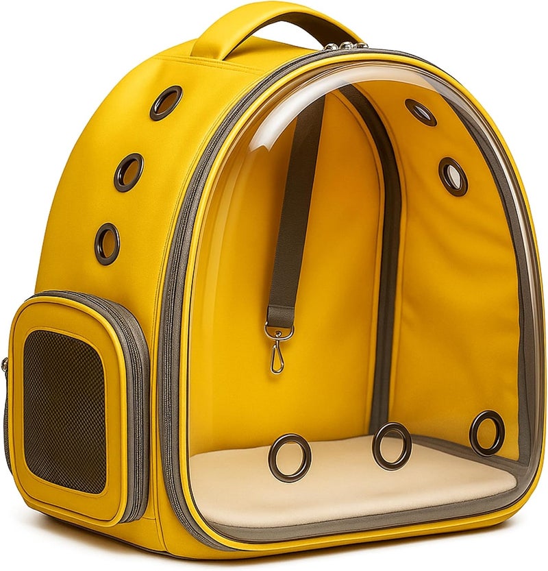 Risan Buraq pets Pet Backpack Transparent Cat & Small Dog Puppy Kitty Shihtzu Carriers for Breathable Airline Travel Approved Air Ventilation Backpack Size 17 × 13 × 11 inch Yellow - Image 1