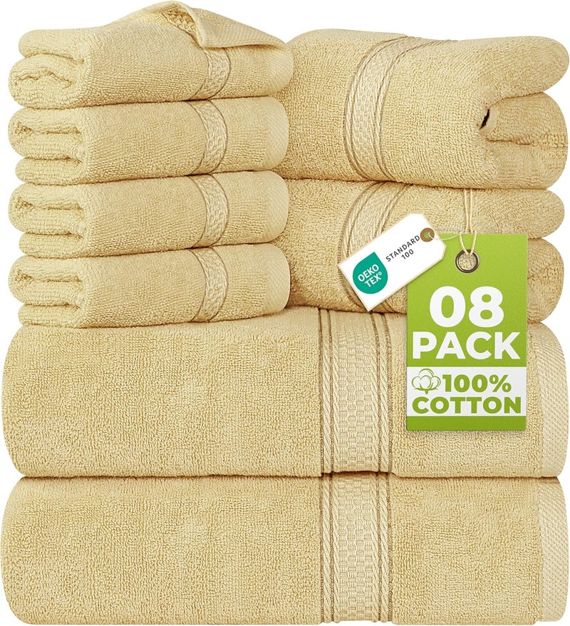 Utopia Towels 8-Piece Premium Towel Set, 2 Bath Towels, 2 Hand Towels, and 4 Wash Cloths, 600 GSM 100% Ring Spun Cotton Highly Absorbent Towels for Bathroom, Gym, Hotel, and Spa (Beige) - Image 1