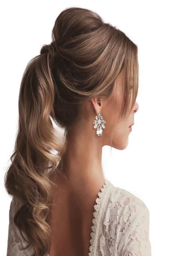 بريلوف أقراط بريلوف بمشبك، مجوهرات أنيقة وجذابة بتصميم دمعة مرصعة بأحجار الراين الكريستالية، قطعة مميزة للنساء، مثالية للحفلات والمناسبات الرسمية، لون فضي شفاف - Image 2