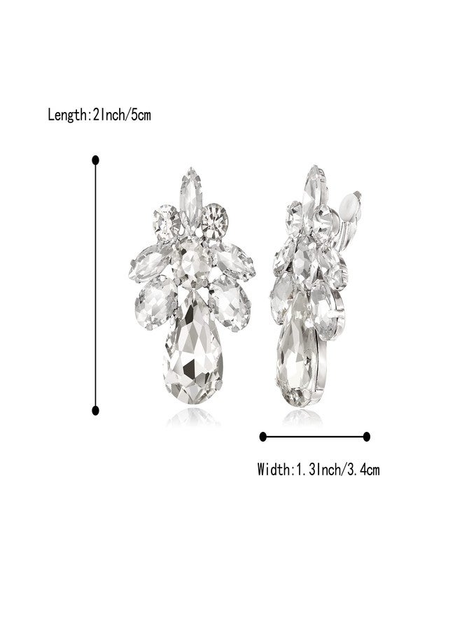 بريلوف أقراط بريلوف بمشبك، مجوهرات أنيقة وجذابة بتصميم دمعة مرصعة بأحجار الراين الكريستالية، قطعة مميزة للنساء، مثالية للحفلات والمناسبات الرسمية، لون فضي شفاف - Image 5