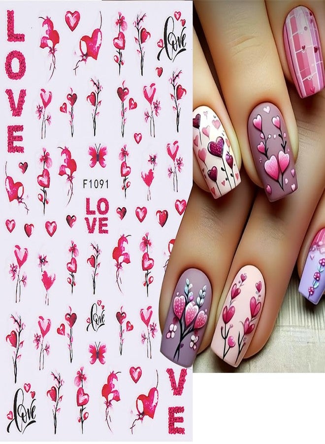 Valentines Nail Art Stickers Red Hearts Nail Decals Love Red Lips Nail Design Rose Flower Nail Stickers for Nail Art Decoration Valentine's Day 3D DIY Nail Sticker for Women Manicure Accessories 6Pcs - Image 2