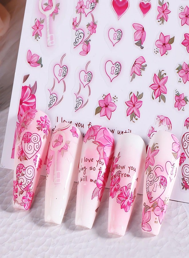 Valentines Nail Art Stickers Red Hearts Nail Decals Love Red Lips Nail Design Rose Flower Nail Stickers for Nail Art Decoration Valentine's Day 3D DIY Nail Sticker for Women Manicure Accessories 6Pcs - Image 5