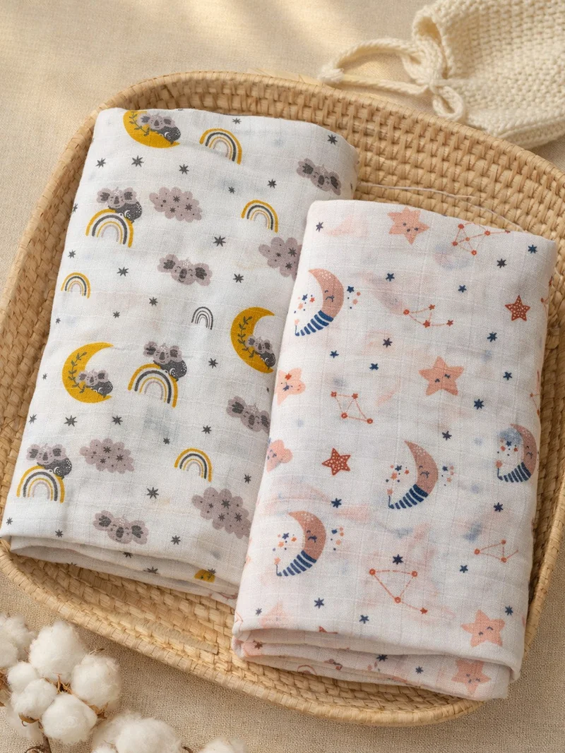Nautinati Nautinati Baby Girls' Muslin 100% Cotton Pack of 2 All-over Print Woven Swaddles