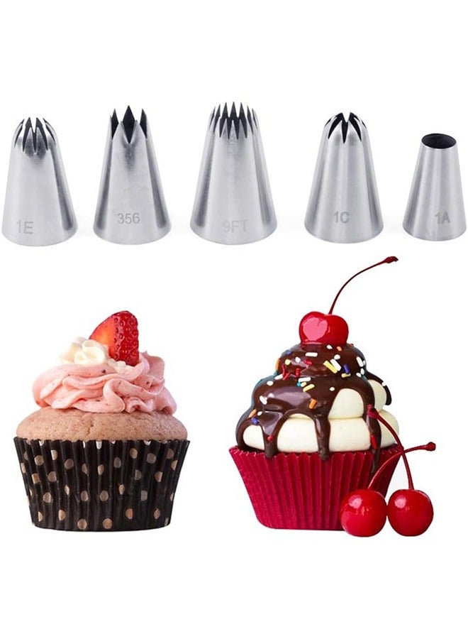 5Pcs Large Piping Tips Set Stainless Steel Frosting Piping Kit Pastry Cake Decorating Tips Baking Tools For Cookies Cupcake Decorating Kit 9FT 1E 356 1C 1A - Image 1