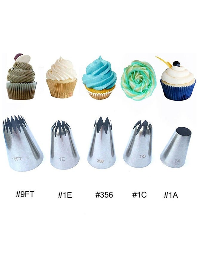 5Pcs Large Piping Tips Set Stainless Steel Frosting Piping Kit Pastry Cake Decorating Tips Baking Tools For Cookies Cupcake Decorating Kit 9FT 1E 356 1C 1A - Image 2