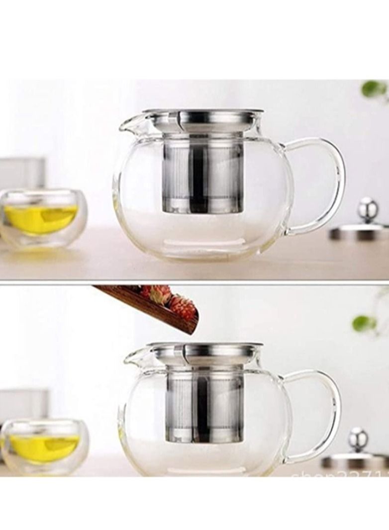 تيلاند إبريق شاي زجاجي مقاوم للحرارة من البورسليكات مع مصفاة من الفولاذ المقاوم للصدأ قابلة للإزالة لصنع الشاي والشاي السائب (0.6 لتر) - Image 3