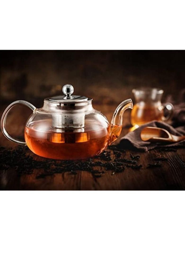 تيلاند إبريق شاي زجاجي مقاوم للحرارة من البورسليكات مع مصفاة من الفولاذ المقاوم للصدأ قابلة للإزالة لصنع الشاي والشاي السائب (0.6 لتر) - Image 2