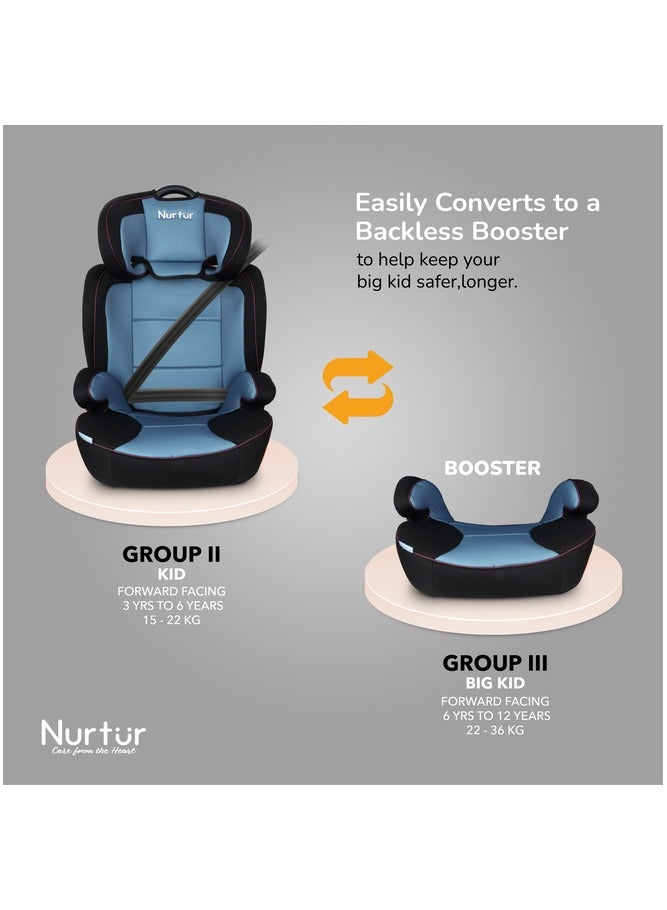Nurtur Jupiter Kids 3 in1 Car Seat Booster Seat Adjustable Backrest Extra Protection 5Point Safety Harness 9 months to 12 years Upto 36kg Official Product - Image 3