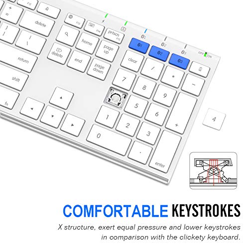Arteck Bluetooth Keyboard for Mac iPad Multi-Device Stainless Steel Full Size Wireless Keyboard Compatible with iPad, iMac, Mac mini, MacBook, iPhone Built-in Rechargeable Battery - Image 5