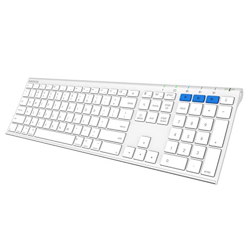 Arteck Bluetooth Keyboard for Mac iPad Multi-Device Stainless Steel Full Size Wireless Keyboard Compatible with iPad, iMac, Mac mini, MacBook, iPhone Built-in Rechargeable Battery - Image 1