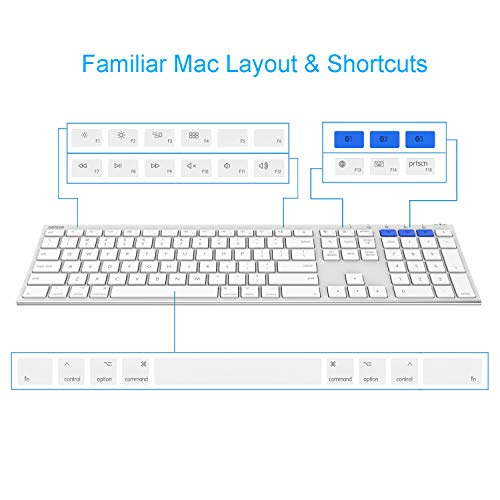 Arteck Bluetooth Keyboard for Mac iPad Multi-Device Stainless Steel Full Size Wireless Keyboard Compatible with iPad, iMac, Mac mini, MacBook, iPhone Built-in Rechargeable Battery - Image 2