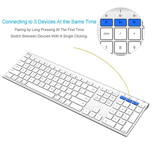 Arteck Bluetooth Keyboard for Mac iPad Multi-Device Stainless Steel Full Size Wireless Keyboard Compatible with iPad, iMac, Mac mini, MacBook, iPhone Built-in Rechargeable Battery - Image 3