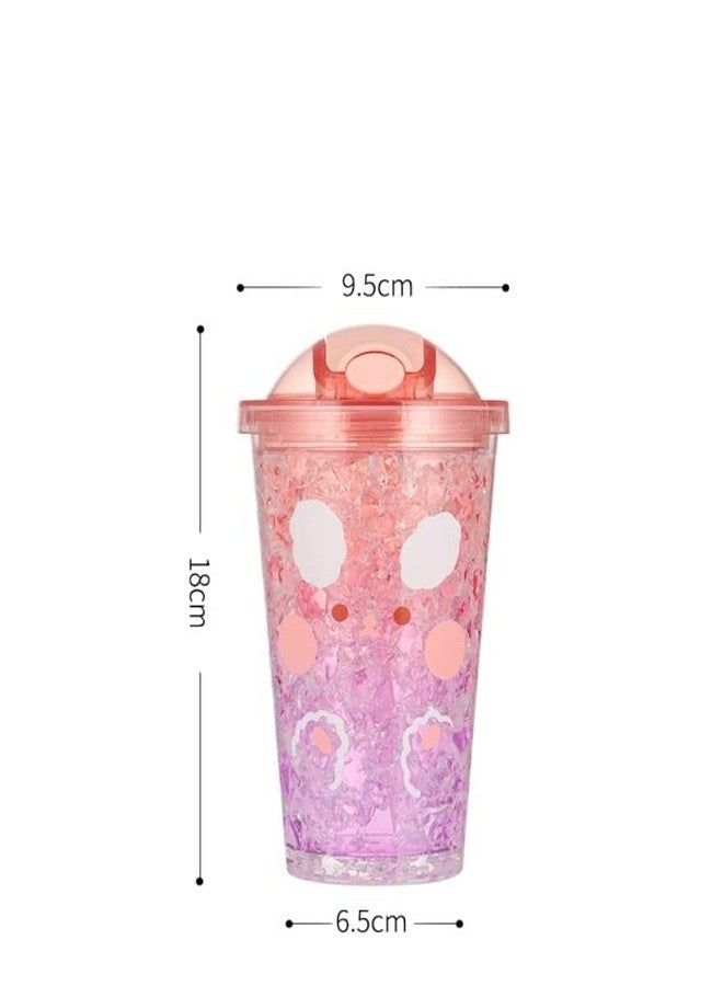 TEMSON Double Wall Cartoon Printed Sipper with Straw,Jelly Freezer Water Sipper for Kids, Acrylic Sipper Bottle with Straw - 450 ML (A - Pink)(BB 9012) - Image 5
