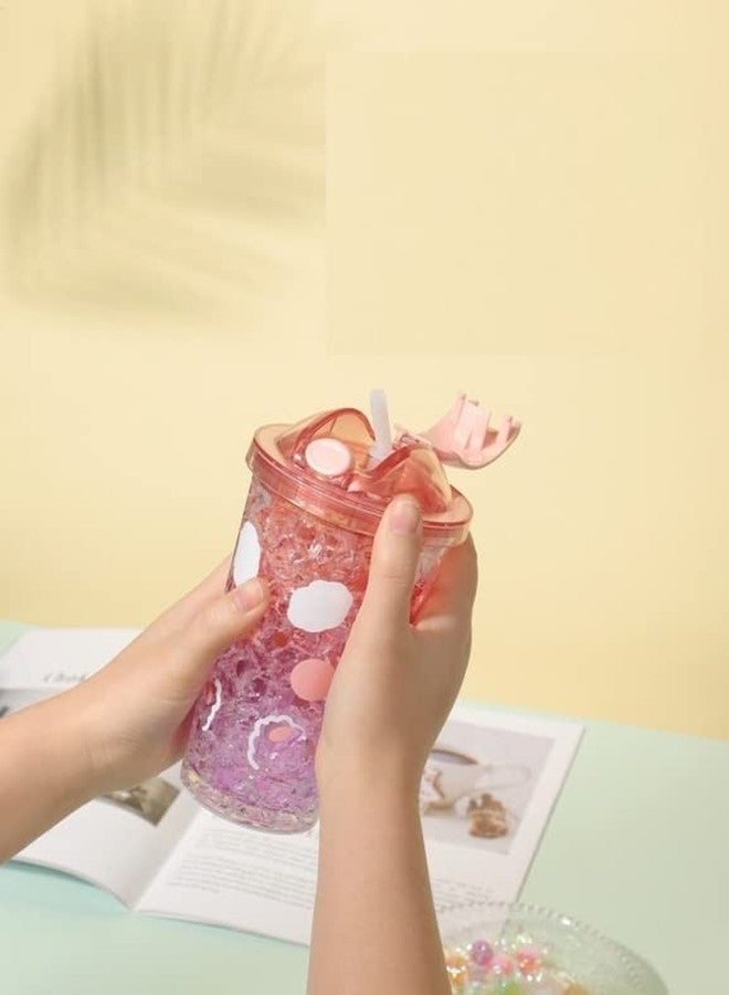 TEMSON Double Wall Cartoon Printed Sipper with Straw,Jelly Freezer Water Sipper for Kids, Acrylic Sipper Bottle with Straw - 450 ML (A - Pink)(BB 9012) - Image 4