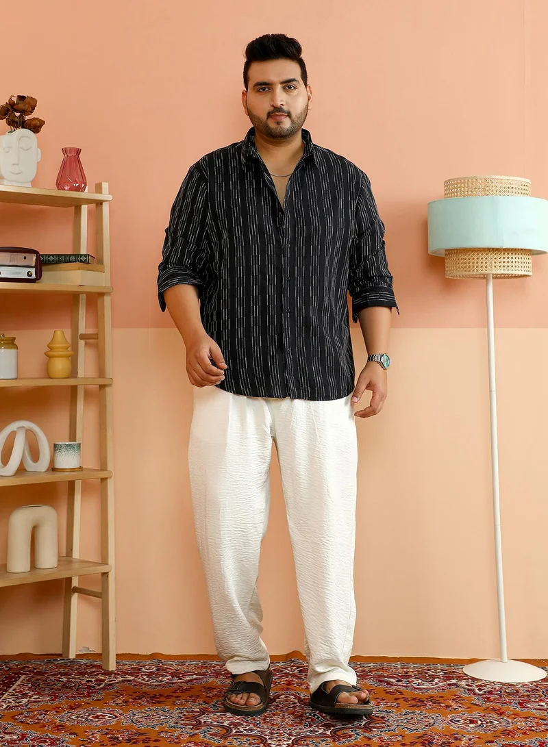 Instafab Plus Instafab Plus Men's Onyx Black Gradient-Pinstriped Shirt For Casual Wear | Spread Collar | Long Cuffed Sleeves | Button Closure | Plus Size Shirt Crafted With Comfort Fit For Everyday Wear