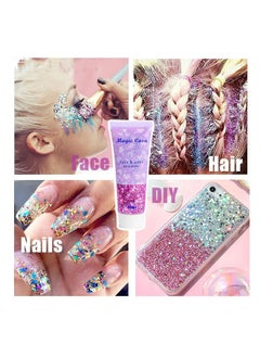 Generic 50ml*2Pcs Facial Body Lip Sequins Gel Singer Concerts Music Festival Rave Accessories Mermaid Face Glitter Gel Sequins Glitter Face Paint Chunky Hair Sparkling Glitter Gel for Wome Stage Makeup  - Image 2