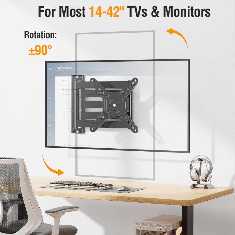 ELIVED Long Arm TV Wall Mount for Most 14-42 Inch tvs & Monitors, 29.5 Inch Long Extension TV Mount Swivel and Tilt, Full Motion Wall Mount Bracket Fit Max VESA 200x200mm, Holds up to 44 lbs. - Image 3