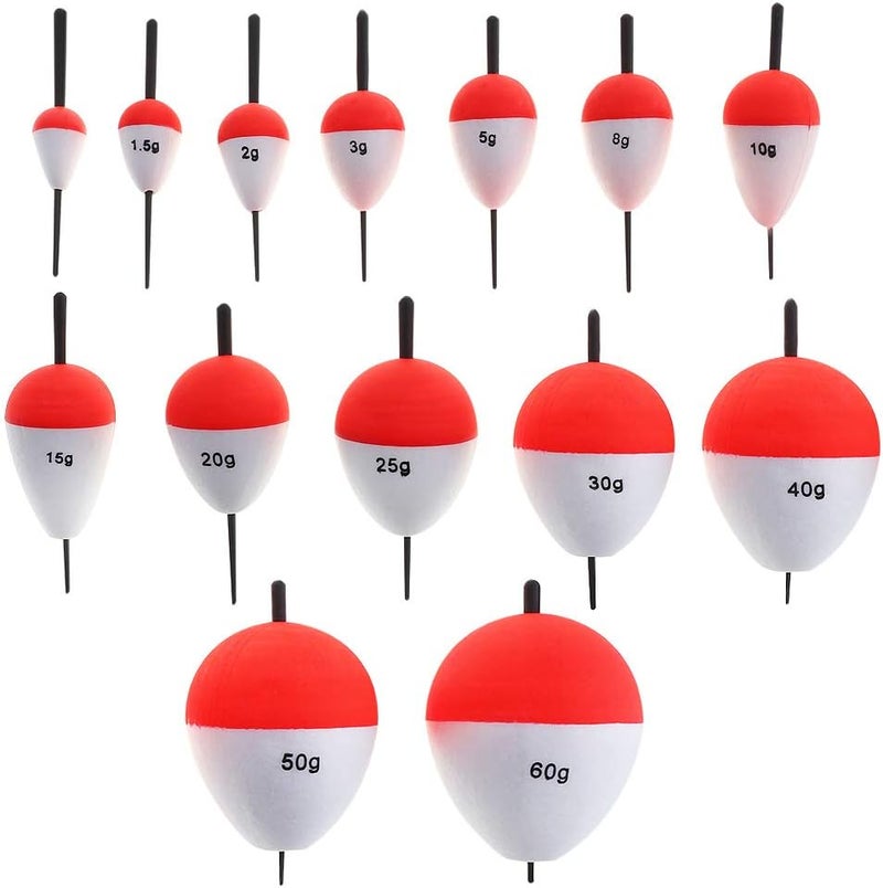 OriGlam 14pcs Fishing Bobbers Hard Foam Snap-on Floats - Red & White - Image 1