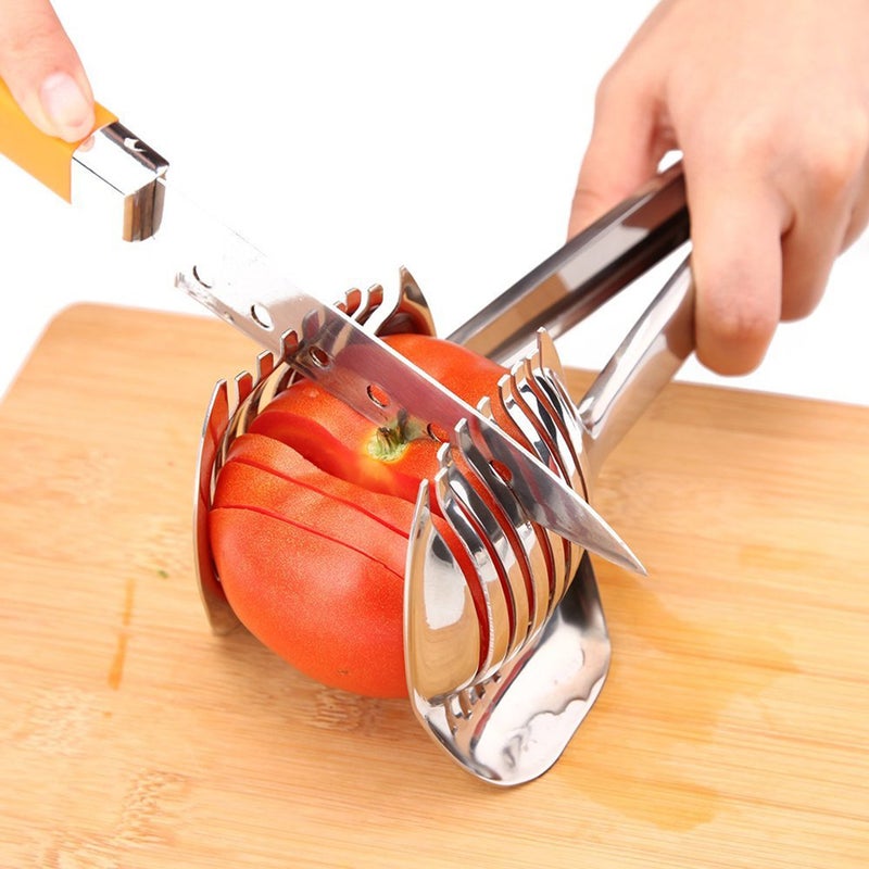 KAYCROWN Best Utensils Tomato Slicer Lemon Cutter Multipurpose Handheld Round Fruit Tongs Stainless Steel Onion Holder Easy Slicing Kiwi Fruits & Vegetable Tools Kitchen Cutting Aid Gadgets Tool - Image 1