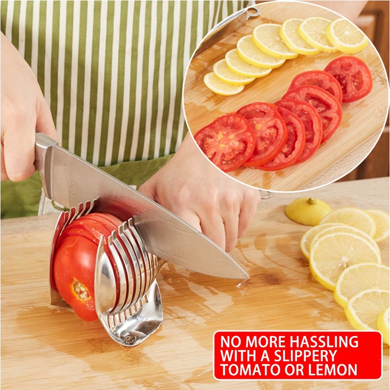 KAYCROWN Best Utensils Tomato Slicer Lemon Cutter Multipurpose Handheld Round Fruit Tongs Stainless Steel Onion Holder Easy Slicing Kiwi Fruits & Vegetable Tools Kitchen Cutting Aid Gadgets Tool - Image 4