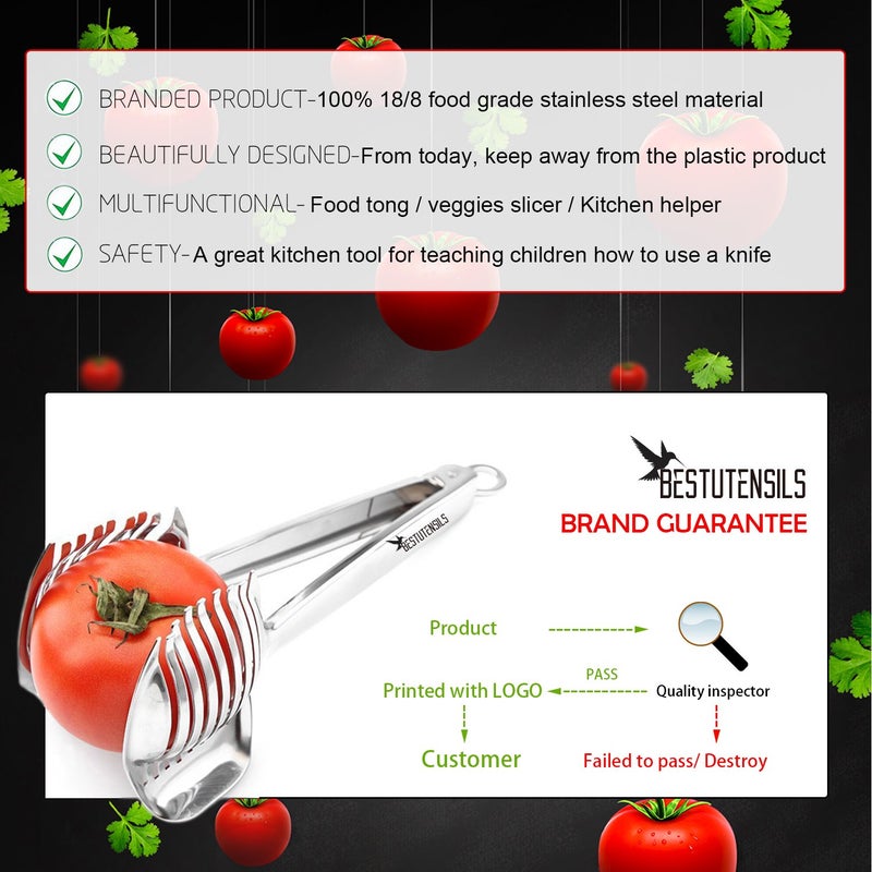 KAYCROWN Best Utensils Tomato Slicer Lemon Cutter Multipurpose Handheld Round Fruit Tongs Stainless Steel Onion Holder Easy Slicing Kiwi Fruits & Vegetable Tools Kitchen Cutting Aid Gadgets Tool - Image 3