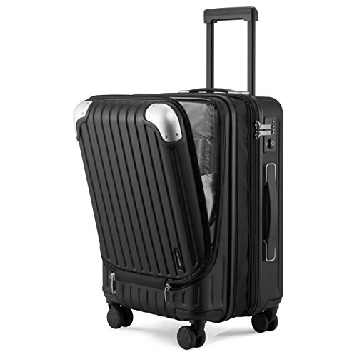 LEVEL8 Grace Hard Shell Carry on Luggage with Front Compartment, 20 Inch Expandable Suitcases with Wheels, Lightweight Carry-on Suitcase for Airplane, Tsa Lock, Black - Image 1