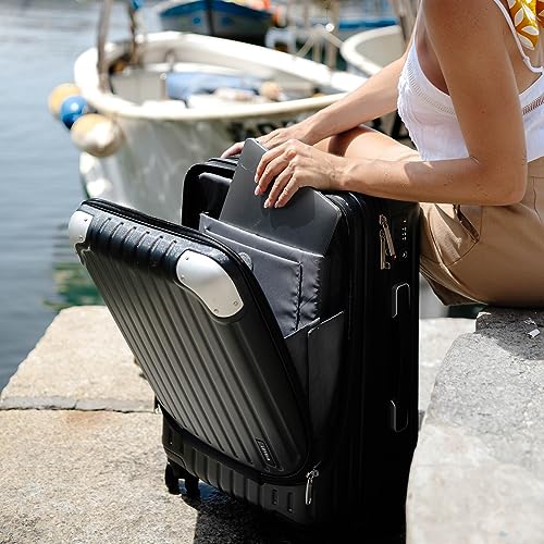 LEVEL8 Grace Hard Shell Carry on Luggage with Front Compartment, 20 Inch Expandable Suitcases with Wheels, Lightweight Carry-on Suitcase for Airplane, Tsa Lock, Black - Image 2