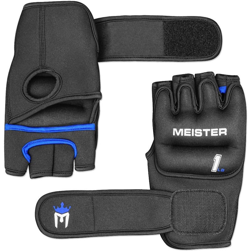 Meister Elite 1lb Neoprene Weighted Gloves for Cardio & Heavy Hands (Pair) - 1lb x 2 - Black/Blue - Image 3