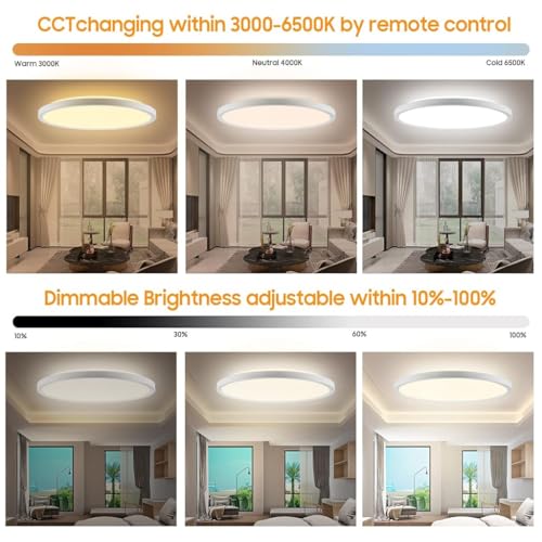 ELEPHANTBOAT® LED Ceiling Light with Remote Control, 12Inch 24W High Bright 3200lm, Backlight Round Close to Ceiling Lamp Modern Ultra-Thin 3000-6500K for Bedroom Living Room - Image 3