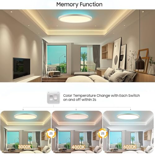 ELEPHANTBOAT® LED Ceiling Light with Remote Control, 12Inch 24W High Bright 3200lm, Backlight Round Close to Ceiling Lamp Modern Ultra-Thin 3000-6500K for Bedroom Living Room - Image 4