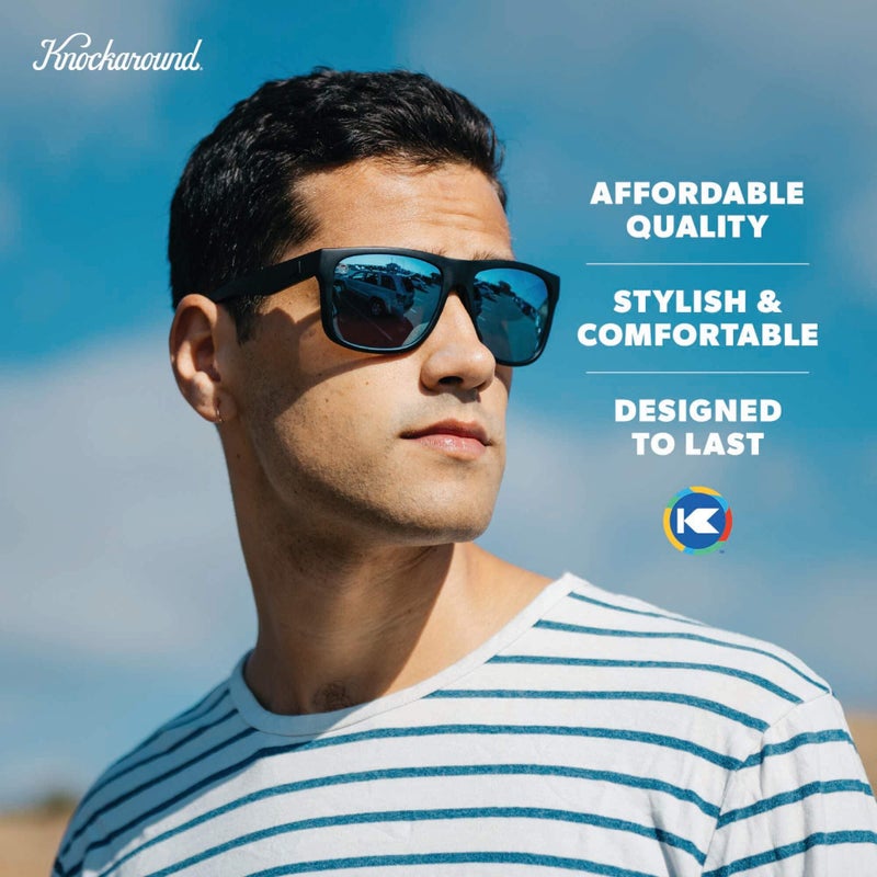 Knockaround Torrey Pines Polarized Sunglasses for Men & Women - Impact Resistant Lenses & Full UV400 Protection, Matte Black Frames/Blue Reflective Lenses - Image 5