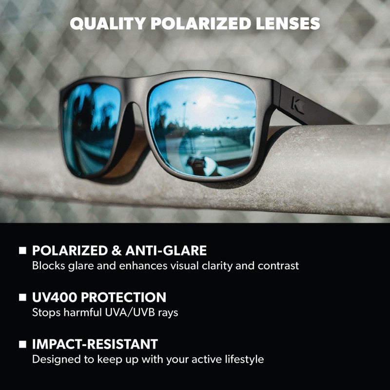 Knockaround Torrey Pines Polarized Sunglasses for Men & Women - Impact Resistant Lenses & Full UV400 Protection, Matte Black Frames/Blue Reflective Lenses - Image 2