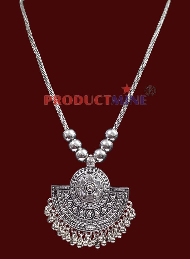 PRODUCTMINE قلادة كبيرة أنيقة من الفضة المؤكسدة الصناعية من PRODUCTMINE® - مجوهرات عتيقة مميزة للفتيات والسيدات - قطعة واحدة - Image 5