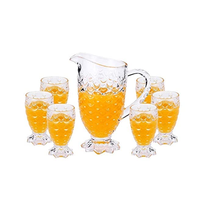 Red-Rubby Pineapple Design Crystal Glass Water Juice Jug with Glasses | 1 Jug with 6 Glasses Set for Drink | Stylish Crystal Desire Lemon Juice Water Jug | (1.3L Jug) (220 ml Each Glass) - Image 3
