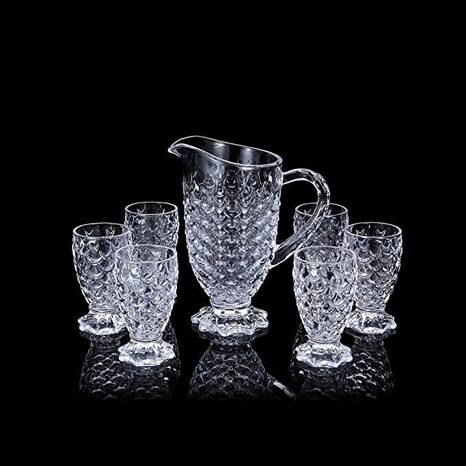 Red-Rubby Pineapple Design Crystal Glass Water Juice Jug with Glasses | 1 Jug with 6 Glasses Set for Drink | Stylish Crystal Desire Lemon Juice Water Jug | (1.3L Jug) (220 ml Each Glass) - Image 5