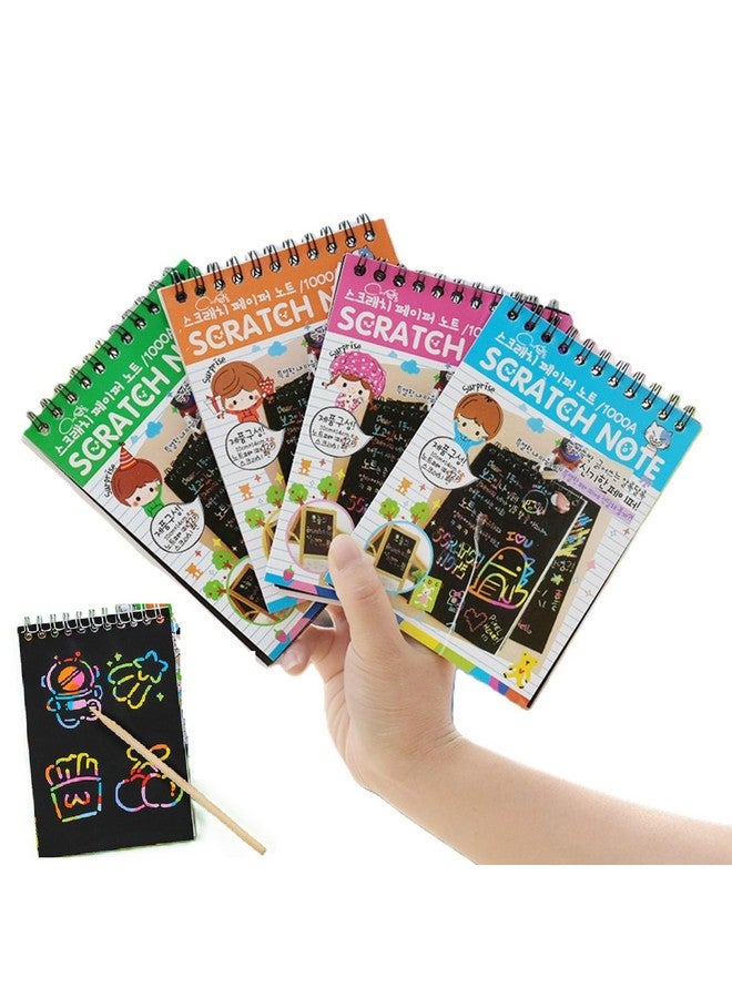 Sillyme 4pc Magical Scratch Book for Kids - Return Gifts Birthday Party for Kids - Best Birthday Return Gifts for Kids in Bulk - Magic Drawing Set Painting Activity Book Doodle Books - Scratch Note Book (4) - Image 1