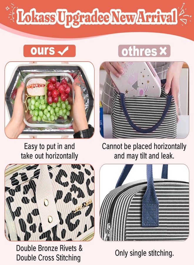 LOKASS Lunch Bag Women Insulated Lunch Box Wide-Open Lunch Tote Bag Large Drinks Holder Durable Nylon Thermal Snacks Organizer for Men Adults Work Picnic Hiking Beach Fishing, Strawberry Corduroy - Image 3