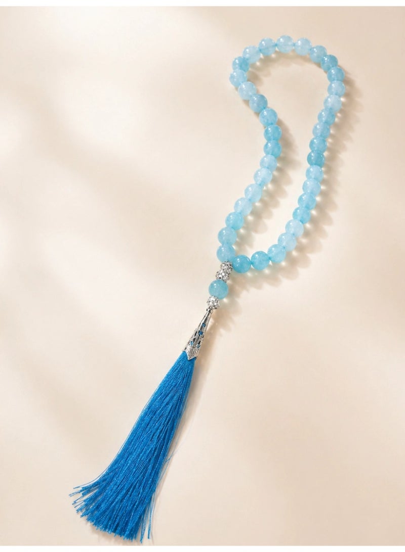Slema Light Sky Blue Transparent Crystal 33 Tashiha Prayer Beads Tasbih 12mm, Muslim Misbaha Rosary with Sky Blue Tassel for Daily Dhikr & Eid Religious Gift - Image 3