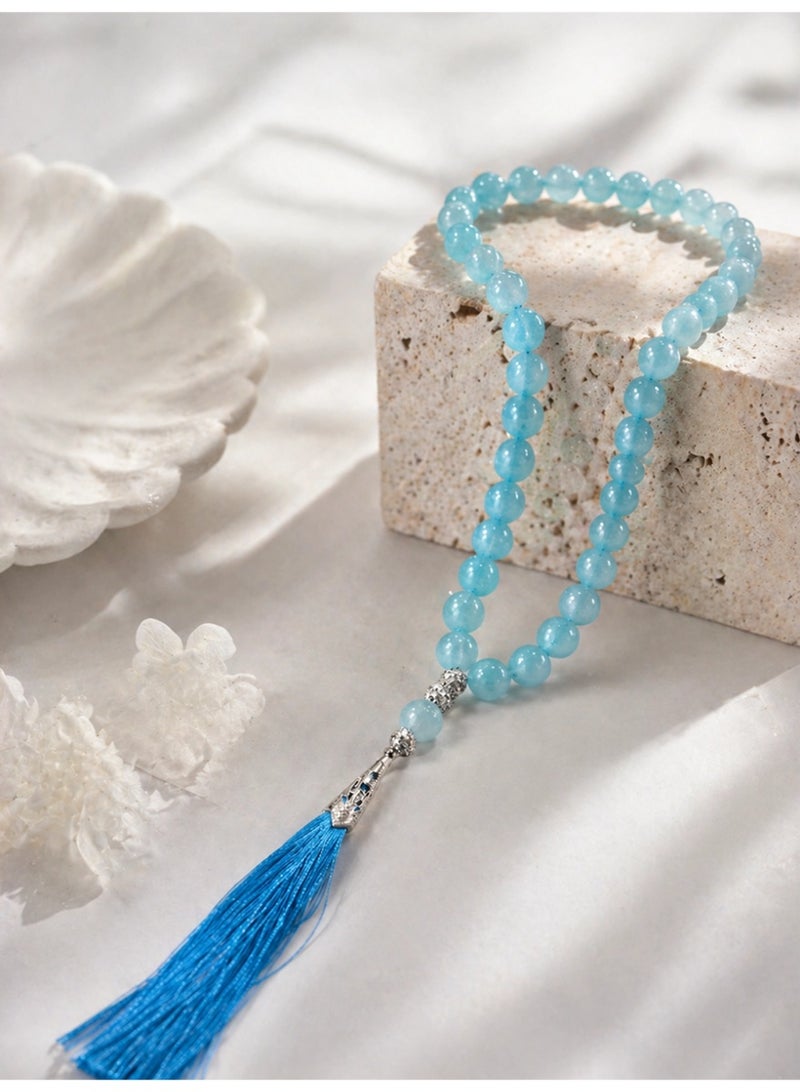 Slema Light Sky Blue Transparent Crystal 33 Tashiha Prayer Beads Tasbih 12mm, Muslim Misbaha Rosary with Sky Blue Tassel for Daily Dhikr & Eid Religious Gift - Image 2