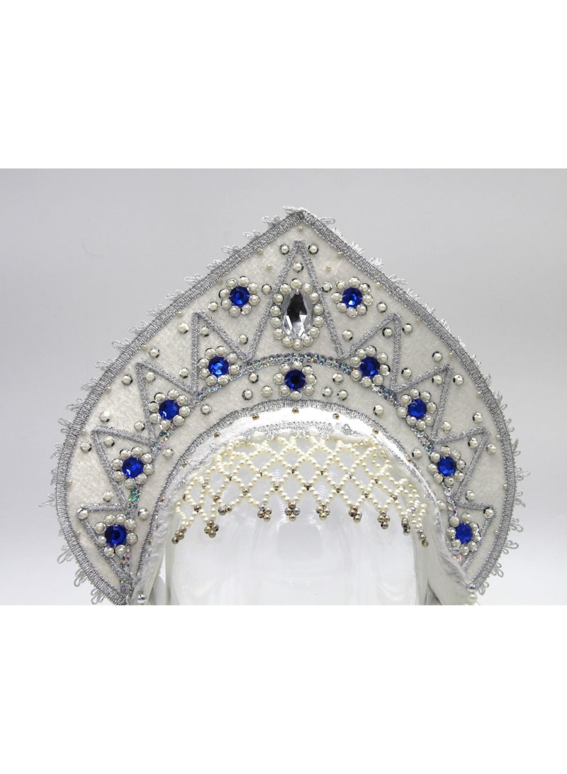 D'Daniela دي دانييلا - غطاء رأس تقليدي نسائي كوكوشنيك - أبيض مع أحجار زرقاء وبيضاء - Image 2