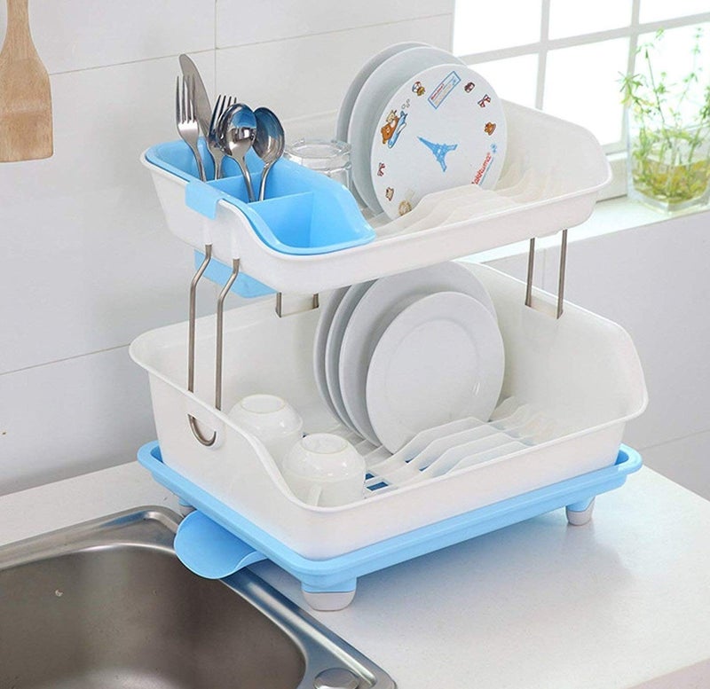 OANGO Dish RackDish Drainer Rack for Kitchen Dish Drying Rack with Tray Kitchen Large Size Drainer for Drying Over The Sink Plastic and Steel 355 x 458 x 186 cm Multi Color - Image 2